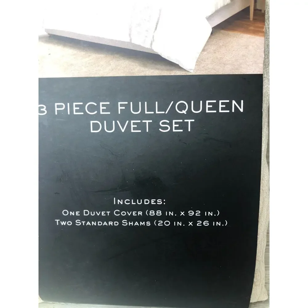 Nicole Miller Home 3 Piece Full Queen Duvet Set Beige Cream Two Tone Cover Shams